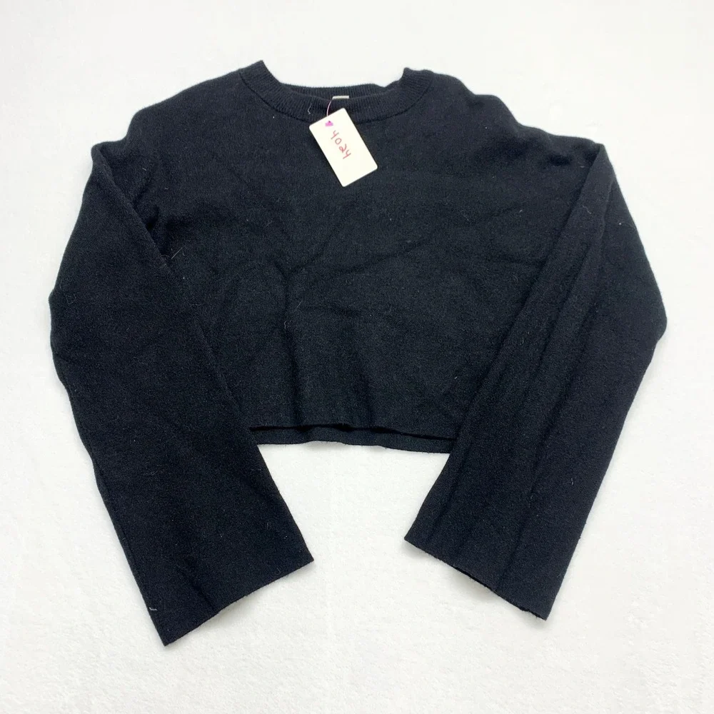 Garage Cropped Knit Sweater Womens XS Black Y2K Wide Sleeve Viscose Size XS